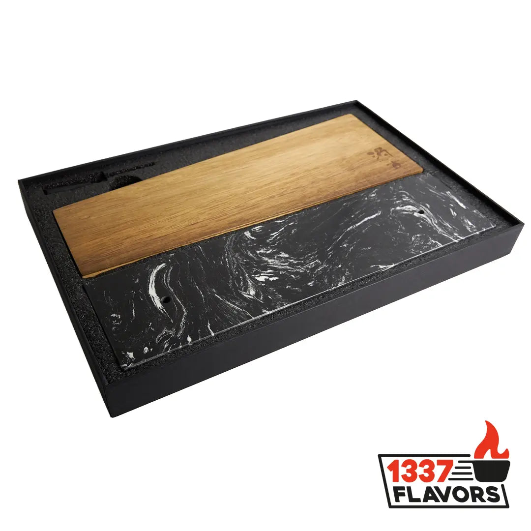 Uzco - Porte couteaux magnétique autoportant marbre & bois d'acacia UZCO