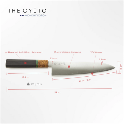 Couteau GYUTO Style Japonais Damas 20 cm / 8 pouces MINUIT UZCO