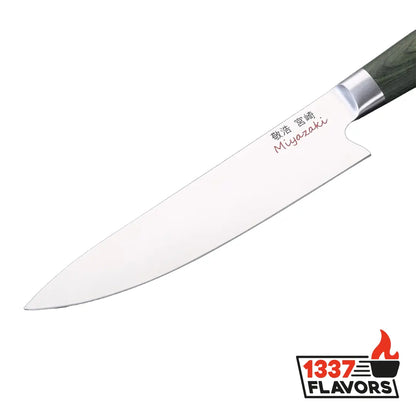 Miyazaki Kodawari - Couteau de chef 8", manche en bois de pakka vert - 1337 Flavors