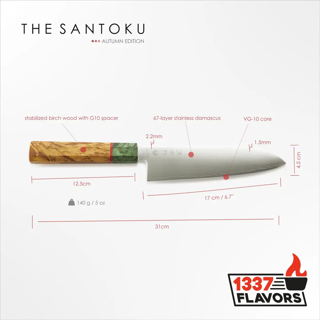 Uzco - Couteau Santoku Style Japonais Damas 17cm / 7 pouces AUTOMNE UZCO