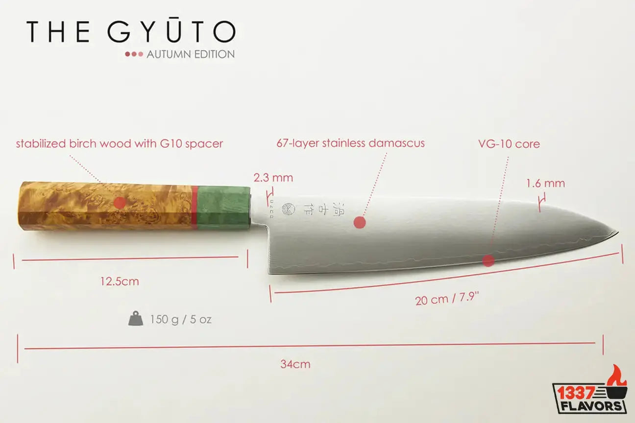 Couteau GYUTO Style Japonais Damas 20cm / 8 pouces AUTOMNE UZCO