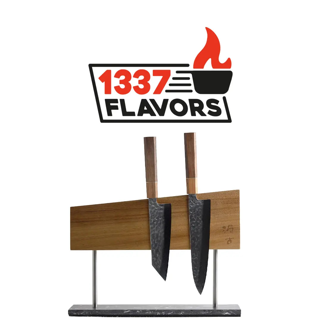 Uzco - Porte couteaux magnétique autoportant marbre & bois d'acacia UZCO