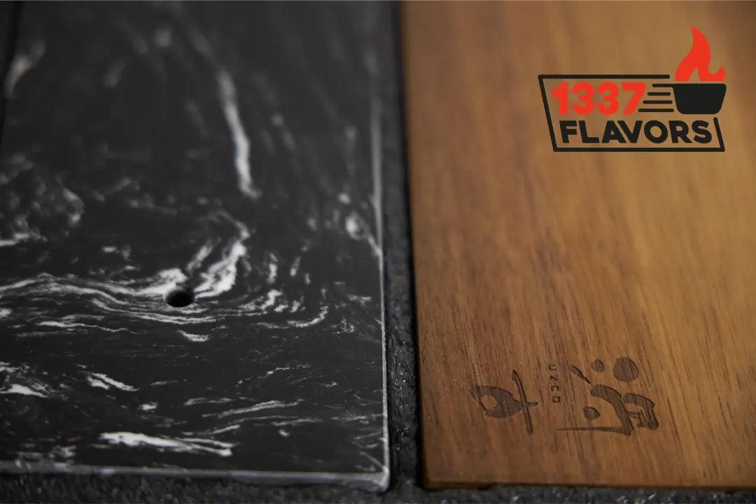 Uzco - Porte couteaux magnétique autoportant marbre & bois d'acacia UZCO