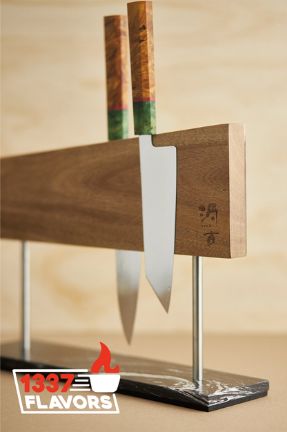 Uzco - Porte couteaux magnétique autoportant marbre & bois d'acacia